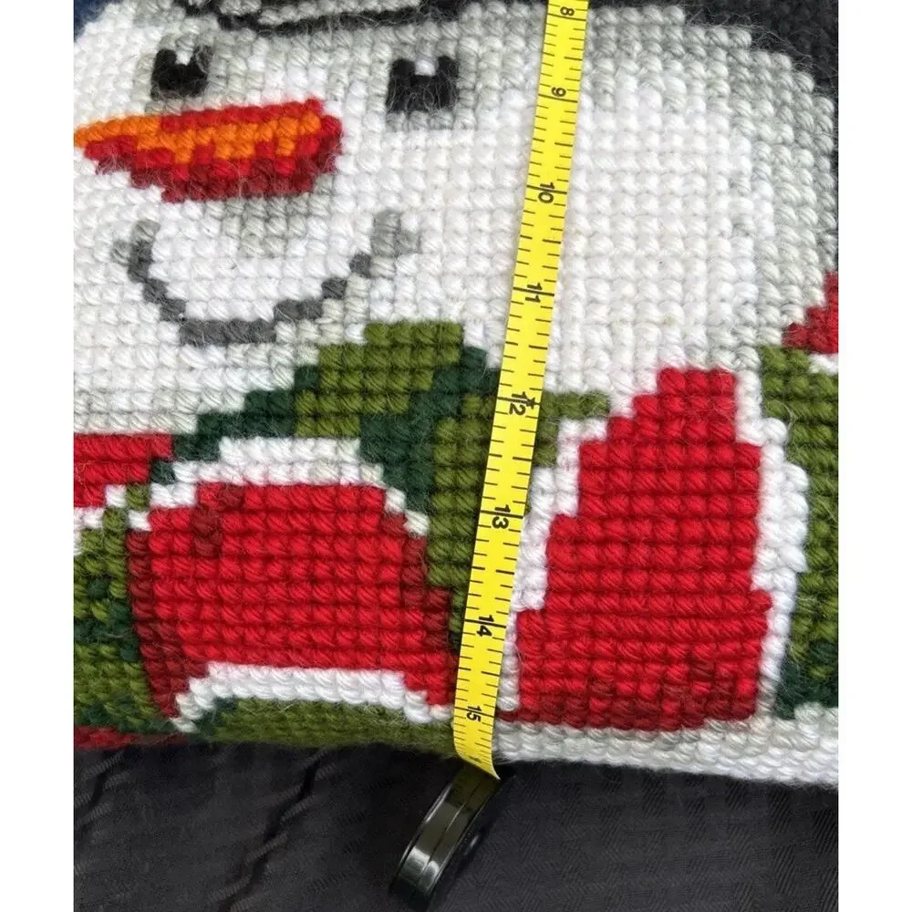 Vintage Handmade Needlepoint Christmas Snowman Throw Pillow 15 X 15